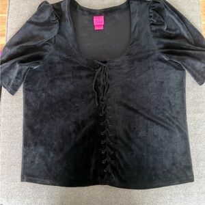 Torrid Black Velvet Lace-Up Blouse Betsy Johnson Worn Once